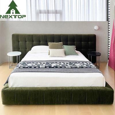 China Modern Hotel Resort Bedroom Furniture Sets King Size Luxury Green Velvet Beds for sale