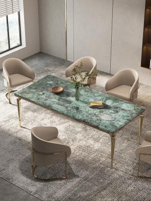 China Italian Hotel Restaurant Furniture Rectangular Natural Marble Stainless Steel Metal Dining Table for sale