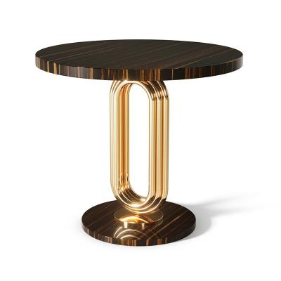China Bright Gold Creative Lounge Side Table Metal Round Coffee Table For Hotel Office en venta