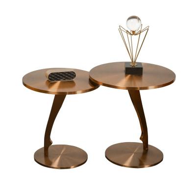 中国 Class Brushed Brass Stainless Steel Side Table Small Round Table Coffee Table 販売のため
