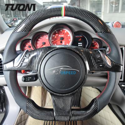 China Customized Sport Porsche Carbon Fiber Steering Wheel Black Leather OEM for sale