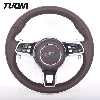 China Reddish Brown Full Leather Porsche Carbon Fiber Steering Wheel Gloss With Stripe for sale