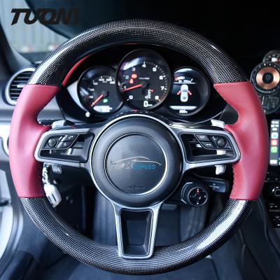 China Customized Carbon Fiber Steering Wheel Red Leather Porsche Macan Cayenne 991 for sale