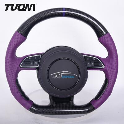 China Purple Leather Audi Carbon Fiber Steering Wheel Flat Bottom Multi Function for sale
