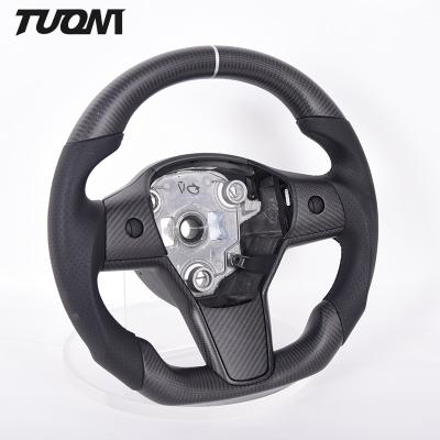 China White Black Yoke Model Y Tesla Carbon Fiber Steering Wheel Plain Weave High Quality for sale