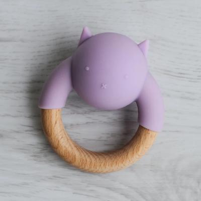 China FDA Silicone Baby Wooden Teething Ring Rattle Ball Wooden Animal Teether for sale