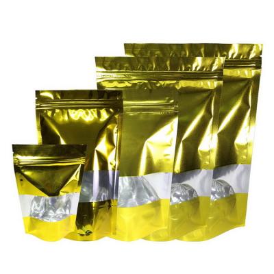 China Stand Up Mylar Bags Gold Aluminum Foil Doypack with  Clear Window and Zip Lock for sale