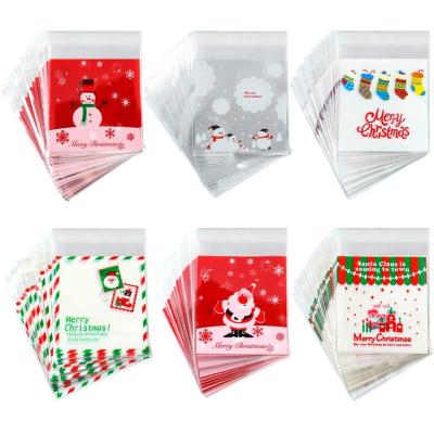 China PE SELF ADHESIVE CLEAR CHRISTMAS CELLOPHANE TREAT BAGS FOR PACKAGING CANDY OR COOKIE for sale