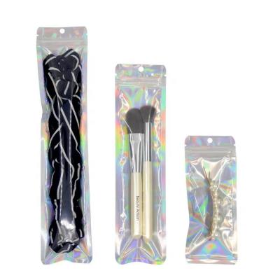 China One Side Clear One Side Holographic Cosmetic Tools Brush Packaging Mylar Ziplock Bag for sale