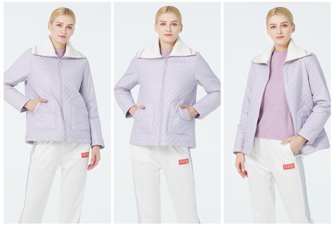 Stylish Spring Autumn Coat for Women Short Waist Knitted Collar Youthful and Elegant, purple colour