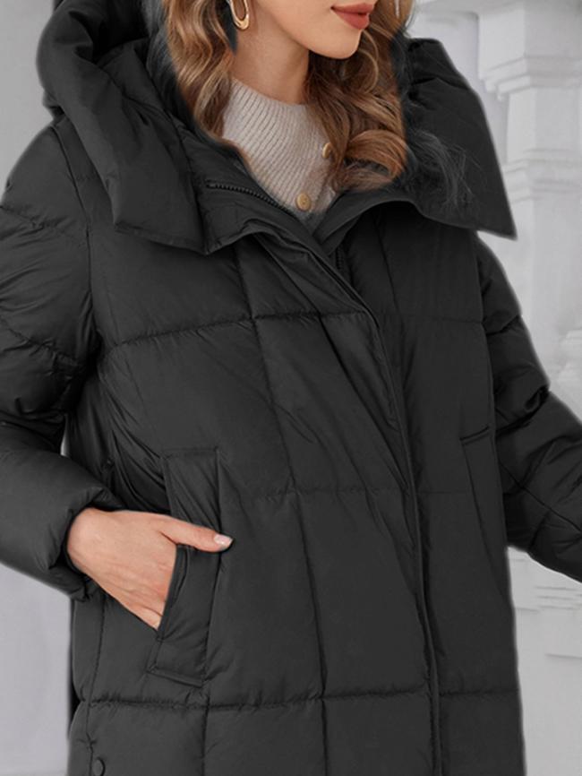 long women jacket, for cold winter coat, hooked, lower knees length, dark colours, Winter Warmth Graphene Self Heating line,