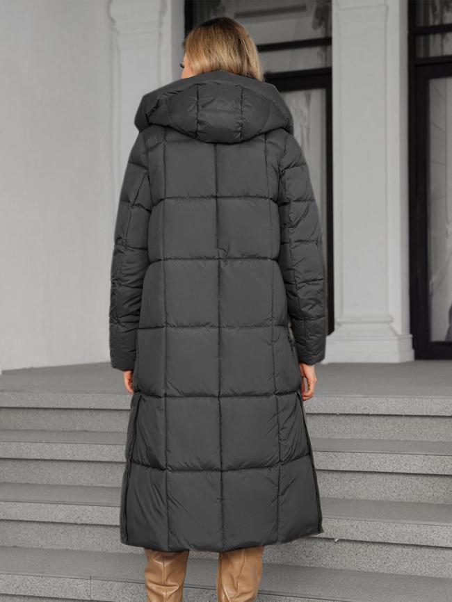 long women jacket, for cold winter coat, hooked, lower knees length, dark colours, Winter Warmth Graphene Self Heating line,