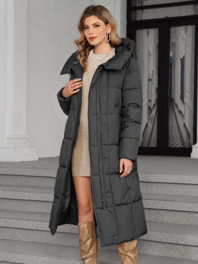 long women jacket, for cold winter coat, hooked, lower knees length, dark colours, Winter Warmth Graphene Self Heating line,