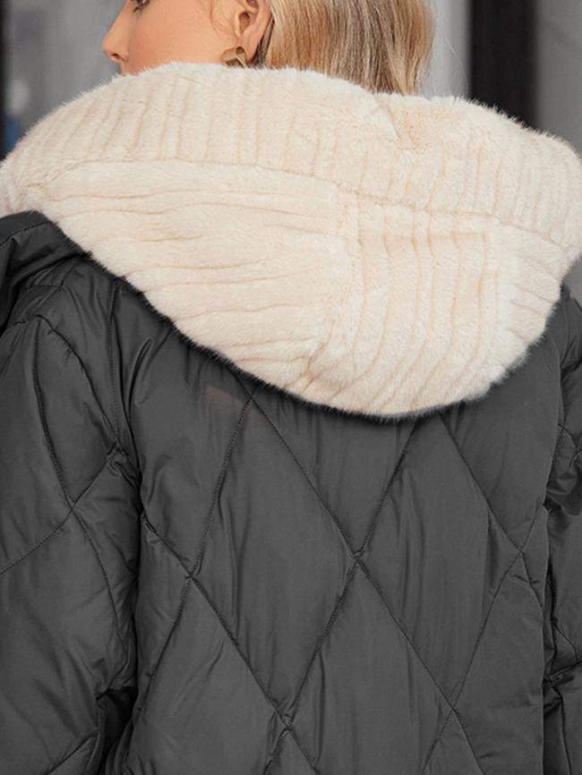 artificial fur hook, big sizes, Thickened Mid Length Down/Cotton Jacket With Detachable Mink Fur Hat Showcasing Winter Elegance, for big size for women who need to a looser coat