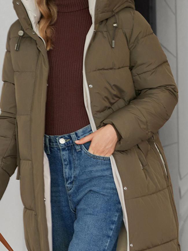 Classic Contrast Color Medium Length Thickened Down / Cotton Jacket, lower knees length, water proof, windproof,