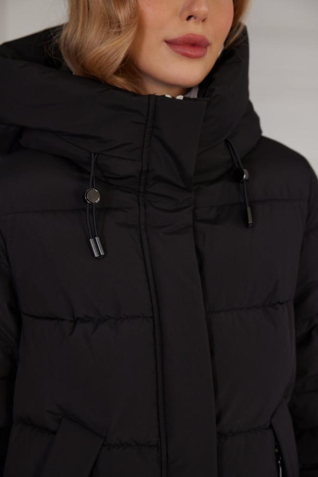Classic Contrast Color Medium Length Thickened Down / Cotton Jacket, lower knees length, water proof, windproof black women coat, ,