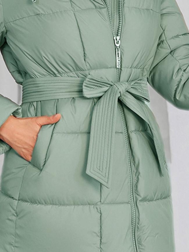 Bio Fluff Woman Coat Hooded Thickened Long Cotton Coat with Slanted Placket and Pleats Available in Multiple Size Options