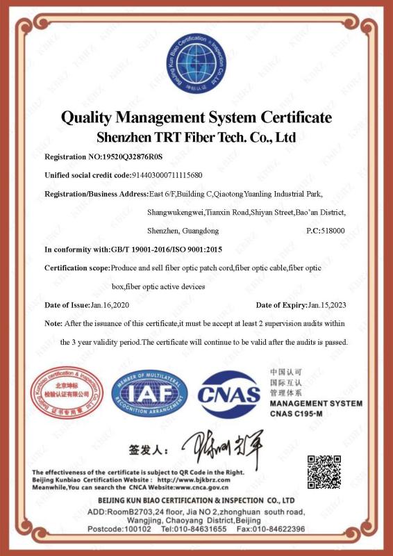 ISO9001 - TTI Fiber Communication Tech. Co., Ltd.