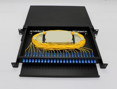 China Light Weight Fiber Optic Terminal Box 24 Ports FTTH Rack Drawer Type With Patch Panel for sale