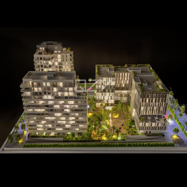 Close-up of architectural details on Casablanca Finance City model