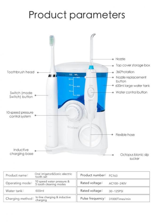 IPX4 Waterproof All In One Toothbrush And Flosser Sonic With 7pcs Nozzles 1