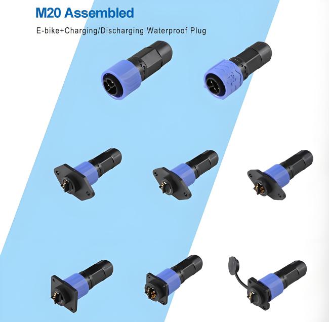 M20 Series IP67 Waterproof 2 to 5 Pin EV Charging Heavy-duty Power Connector with Fuse