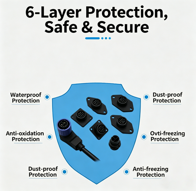 M20 Series IP67 Waterproof 2 to 5 Pin EV Charging Heavy-duty Power Connector with Fuse