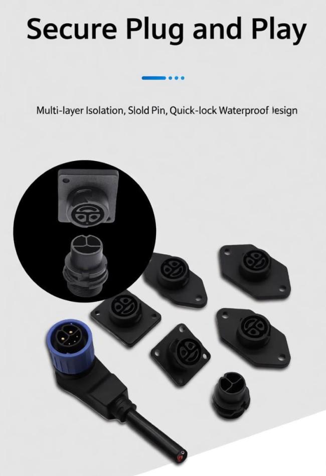 M20 Series IP67 Waterproof 2 to 5 Pin EV Charging Heavy-duty Power Connector with Fuse