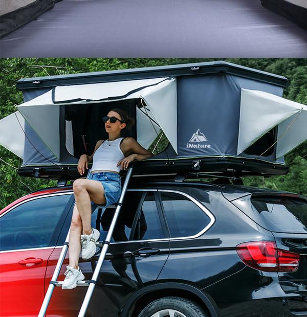 Roof top tent in use during camping trip