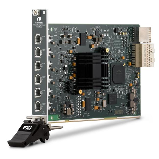 Front view of National Instruments PXIe-8510 PXI Vehicle Multiprotocol Interface Module