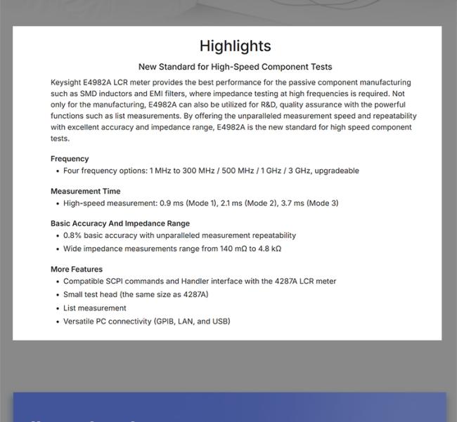 KEYSIGHT Agilent E4982A LCR Table display close-up
