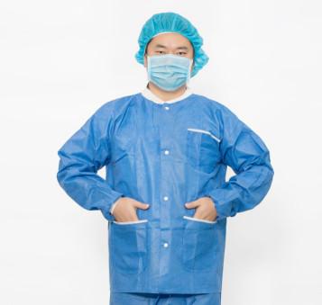 Chine Costume médical jetable de cou rond, long résistant à l'eau de costume de laboratoire de douille à vendre