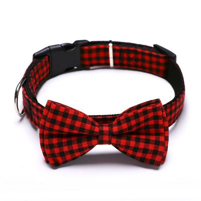 China Corbata de lazo Cat Dog Collar de encargo ajustable de los cuellos del entrenamiento del animal doméstico del estilo de la tela escocesa en venta