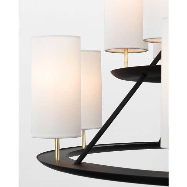 Close-up of fabric shade and brass finish