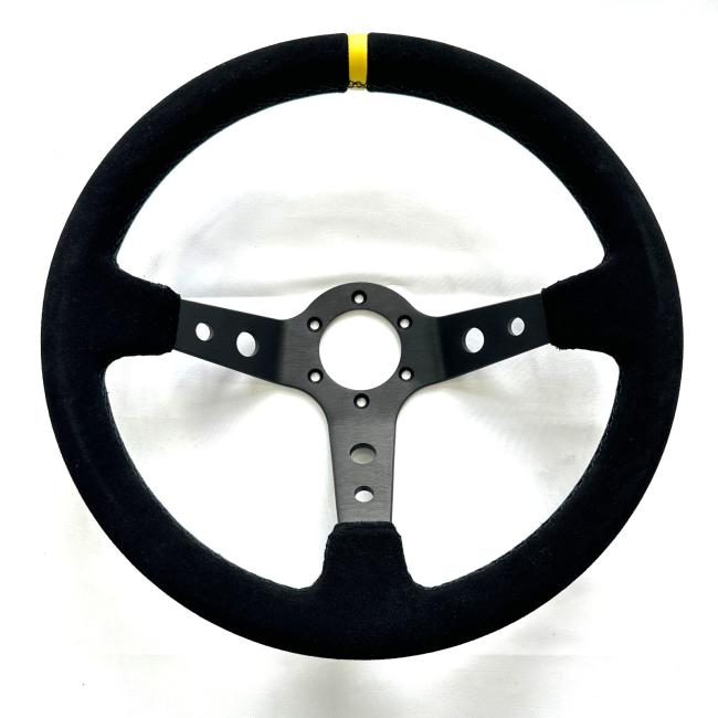 Deluxon Racing 90mm Deep Dished Steering Wheel in black suede with yellow ring