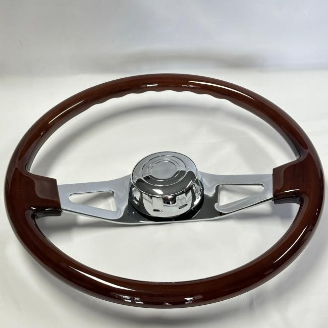 Truck wood steering wheel side profile highlighting ergonomic grip design
