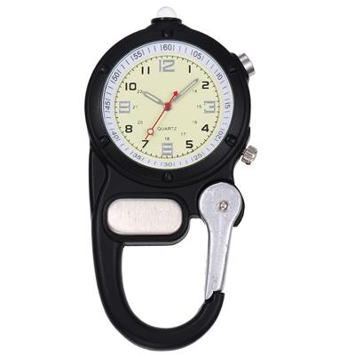 China Fob Nurse Pocket Watch Carabiner Clip Watch Black Climb Mountain Outdoor Sports Watches LED Light Pocket Blue Clock for sale