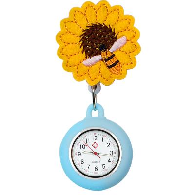 China FOB Nurse Pocket Watch Stretchable Embroidery Sunflower Medical Silicone Watches   Nurse Clock Fashion Doctor Gift for sale