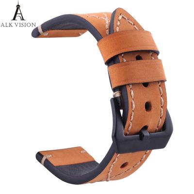 China Watchband Genuine Cow Leather Watch Straps Black Brown Gray Wear-resistant Swearproof 20mm 22mm 24mm 26mm Watch Accessor for sale