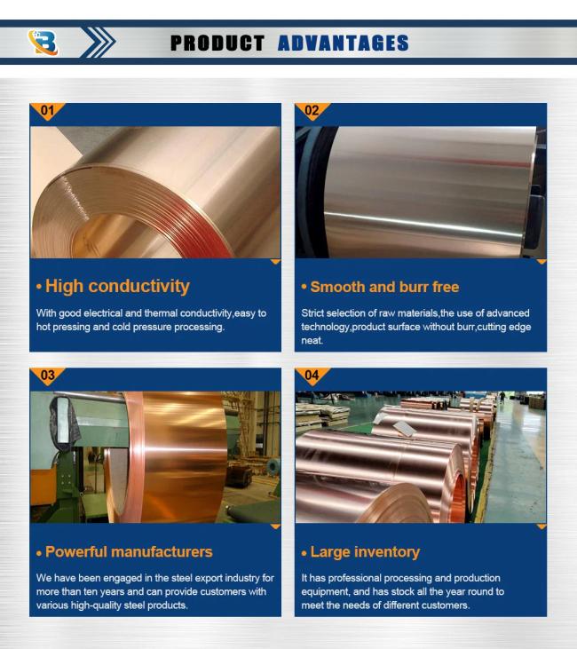 99.9% Pure Copper Coil C1100 C1200 C1020 C5191 Decorative Bronze Copper Strip