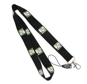 China Detachable Ribbon Cell Phone Plain Black Lanyards With Silk Screen Print Logo for sale