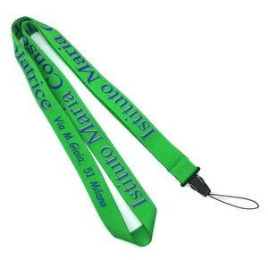 China Silk Screen Cell Phone Neck Lanyard Customised , Green Flat lanyards for sale