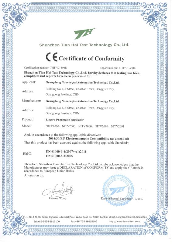 CE Certification - Guangdong Nuonengtai Automation Technology Co., Ltd.