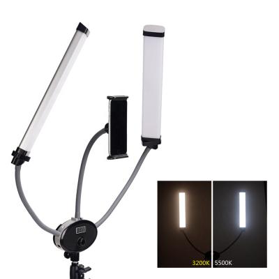 China Bi Color Flexible Double Arms LED Fill Light Eyelash Extension Glam Light tripod stand kit 3200K 5500K for sale