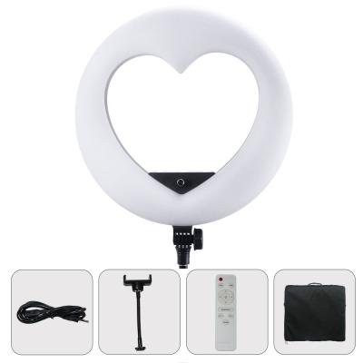 China Dimmer Ring Light 96W Usb Recharge Lash Lights 9600lm Led Lighting 18 Inch Heart Shaped Lamp for sale