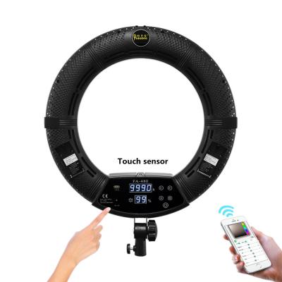 China Pro Touch Screen LED Ring Light Rechargeable Battery Power Ring Light Bi Color Bluetooth Control for sale