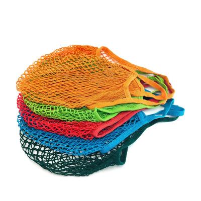 China Fruit Vegetable Reusable Grocery Bags Washable Cotton Mesh String Short Handle for sale
