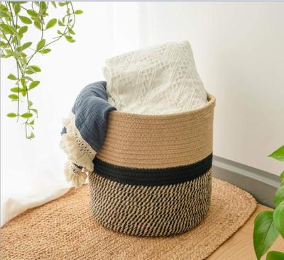 China Wholesale Handmade Design Decorative Small Woven Grey Cotton Rope Baskets For Laundry Plants Storage Baskets for sale