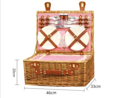 China Fabric Linen Wicker Rattan Storage 4 Person Woven Willow Picnic Basket for sale