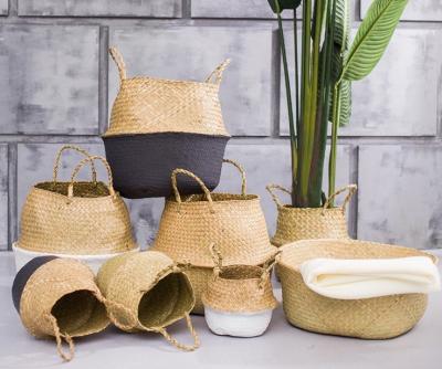 China Handicraft Natural Seagrass Storage Basket With Handle ECO Friendly Kids Toy Clothes Baskets Storage Home Decoractions for sale
